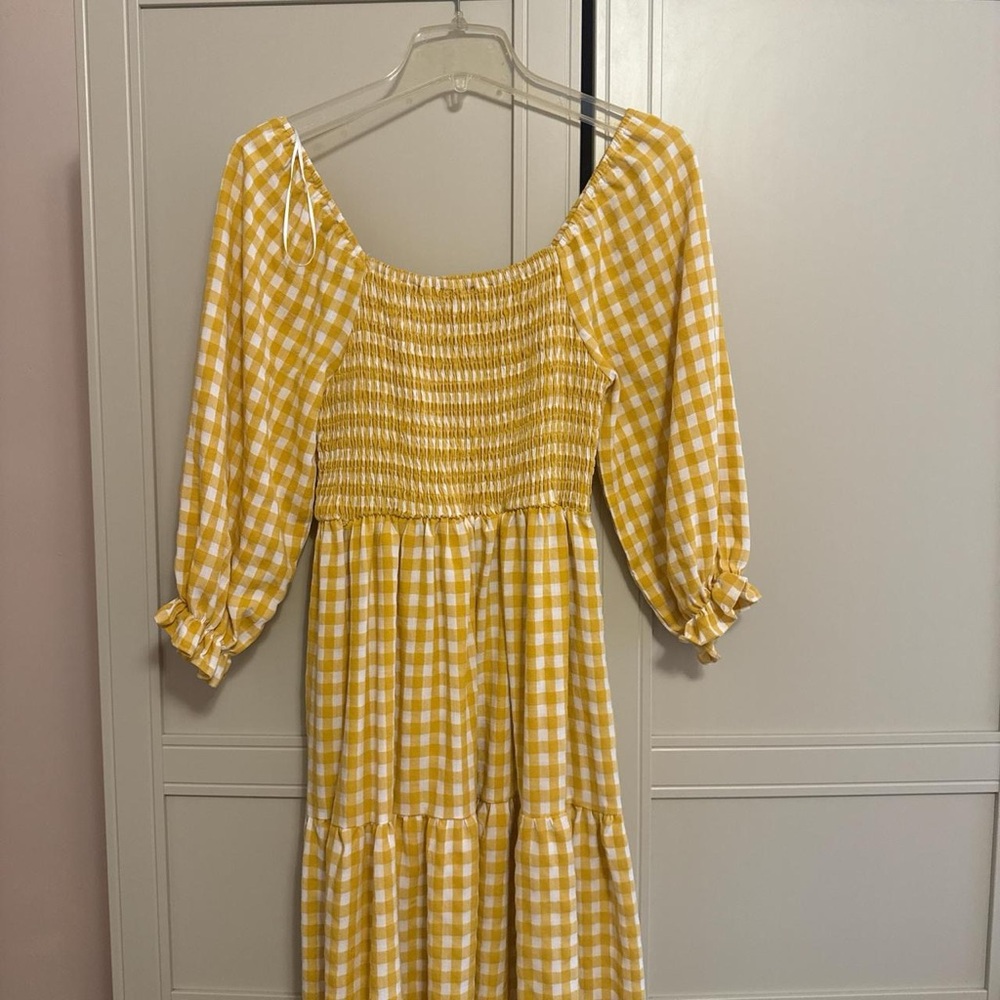 Yellow Gingham Smocked Dress